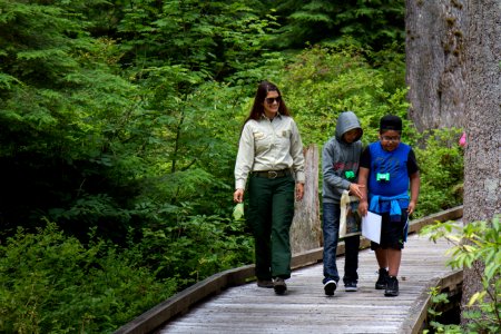 Forest Service Employee with youth at Baker Lake, Mt Baker Snoqualmie National Forest photo