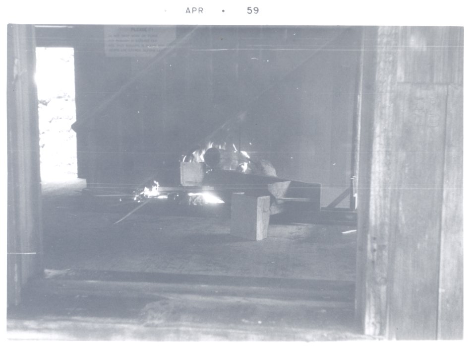 PO-40-3202- Old Denny Creek Ranger Station fire starting- April 1959