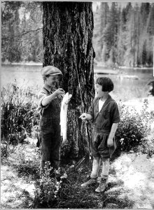 216324 10-Year Old Boy with Large Fish, Crescent Lake, Deschutes NF, OR 1926 - SPRR