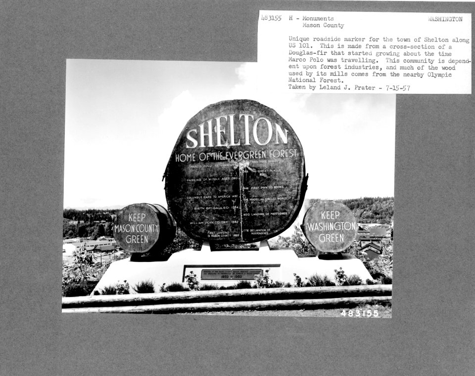 483155 Shelton Sign Along U.S. 101, Shelton, WA 1957