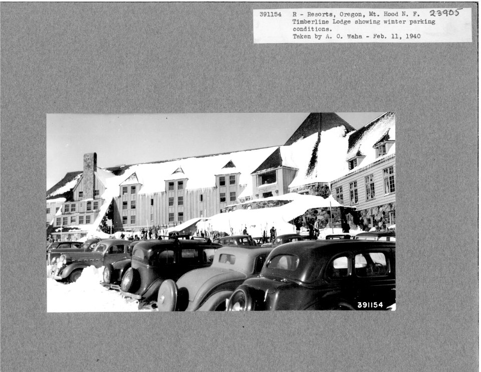 Parking in Winter at Timberline Lodge, Mt. Hood NF, OR 1940