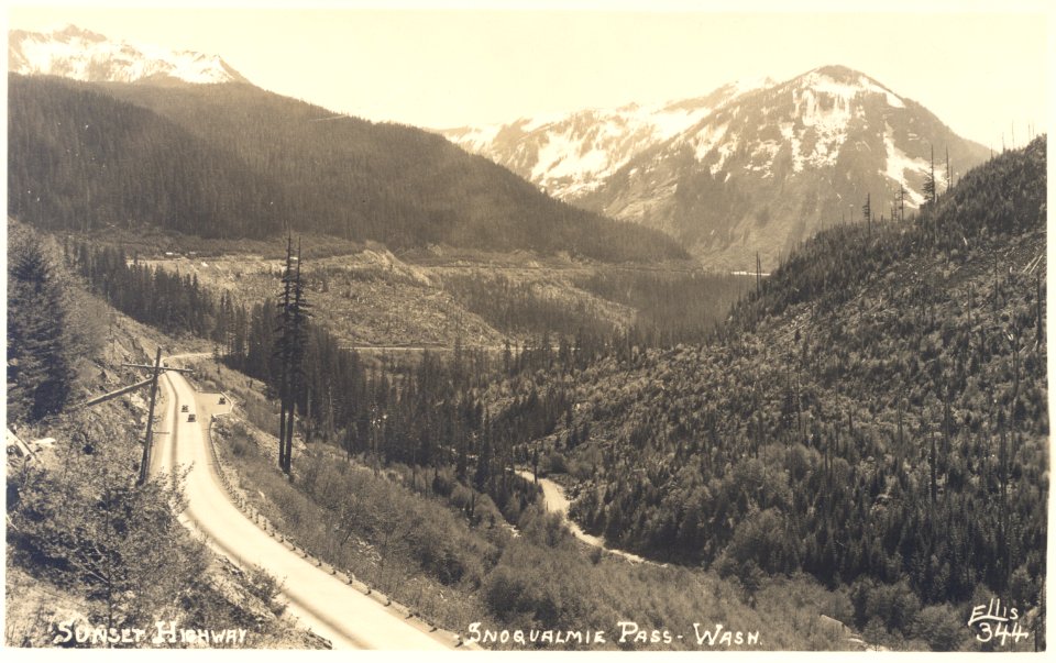 PO-328-2- Sunset Highway old gravel Highway through canyon and Denny Creek Campground- Ellis 244- Sunset Highway
