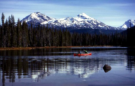 Canoeing on Scott Lake, Willamette National Forest photo