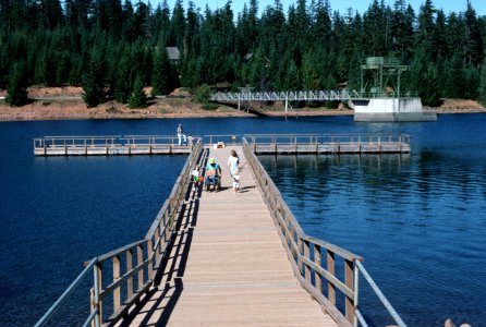 Recreational fishing, Timothy Lake pier, Mt Hood National Forest