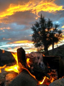 Campfire and tree silhouette on the Pacific Northwest Trail and Similkameen River 2