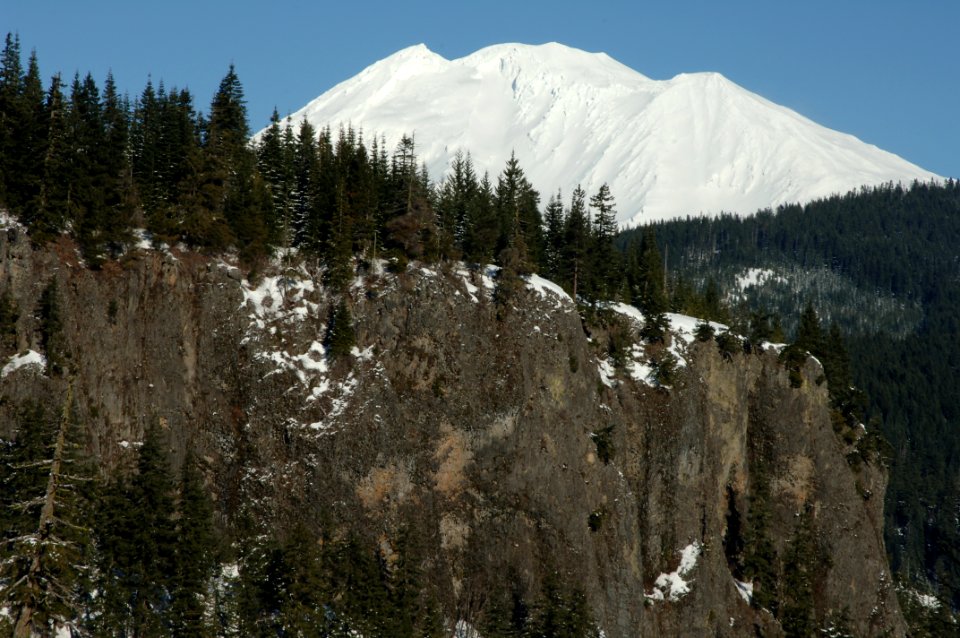 Basalt cliffs & Mt Adams-Gifford Pinchot