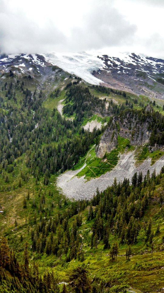 The PNT switchbacks down from Morovitz Meadow toward Mazama Park and Bell Pass in the Mt. Baker-Snoqualmie National Forest