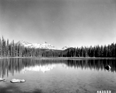 483559 Three Sisters from Scott Lake, Willamette NF, OR 1957 photo