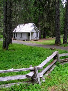 Cabin & Fence at Box Canyon Horse Camp, Willamette National Forest photo