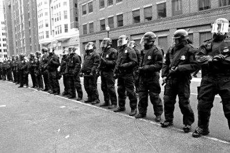 Riot police at protests on Trump inauguration in Washington DC