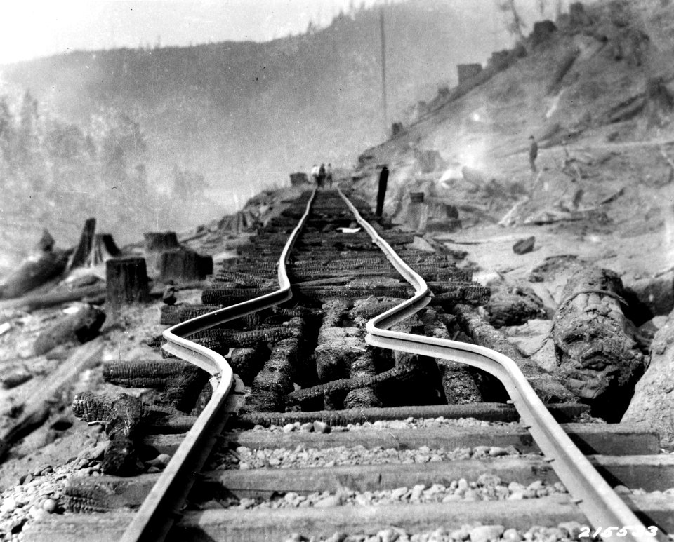 215533 Rails Buckled after Trestle Fire, Pe Ell, WA 1926