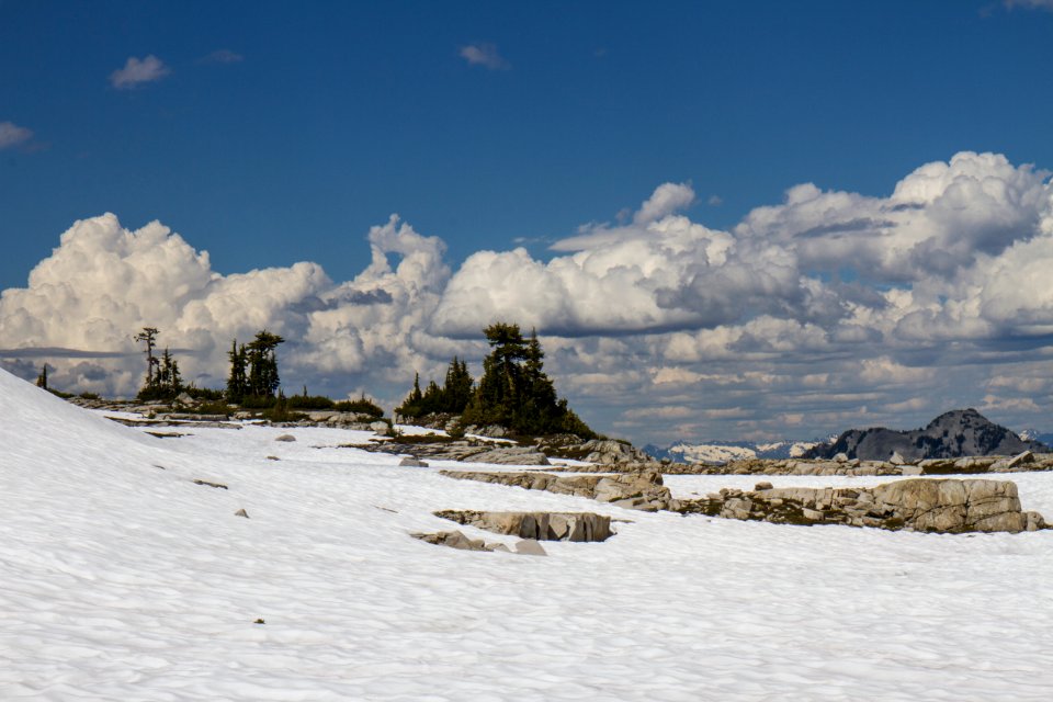 Alpine Trees, Clouds and Snow above Necklace Valley, Mt Baker Snoqualmie National Forest