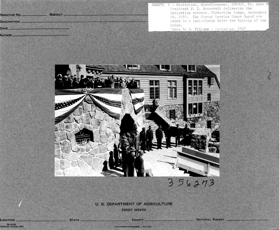 President Roosevelt Dedicating Timberline Lodge, Mt. Hood National Forest 1937