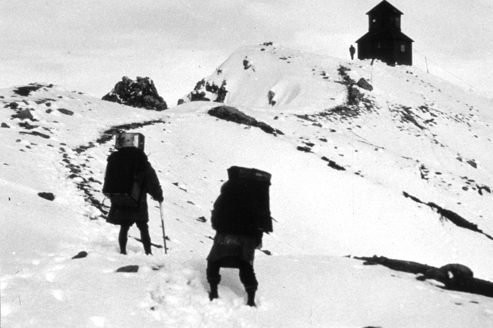166 two unidentified people  taking up supplies to Mt Hood lookout