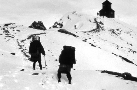 166 two unidentified people  taking up supplies to Mt Hood lookout