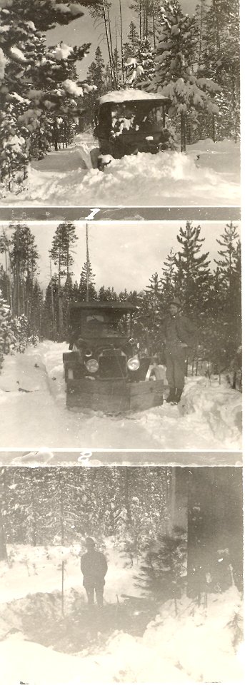 16100-10 Unidentified man using car for snowplow c1920