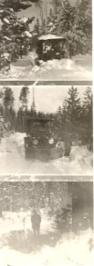 16100-10 Unidentified man using car for snowplow c1920