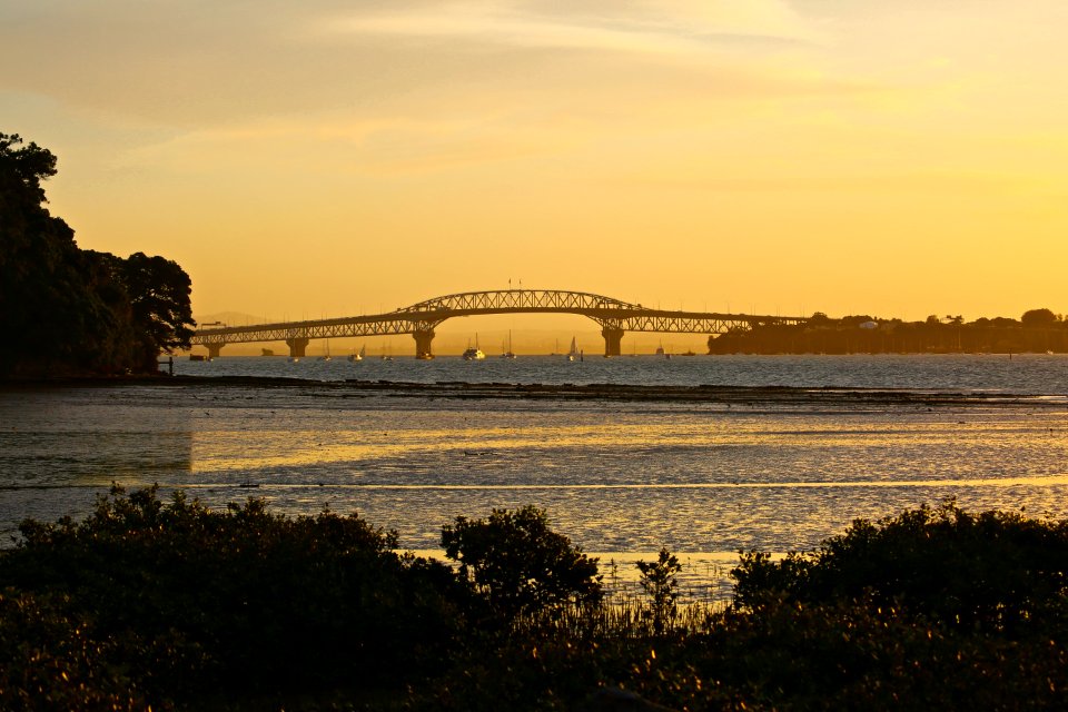 Auckland Harbour Bridge Dusk descends