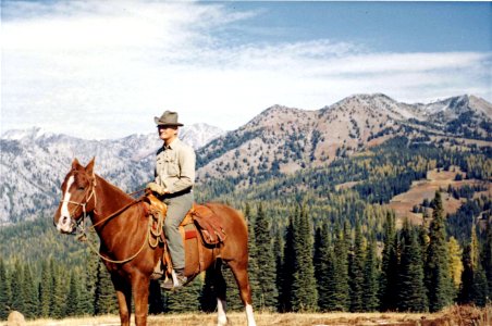 Wallowa-Whitman NF - Arlyn Burke with Humminbird Mtn, OR 1967 photo