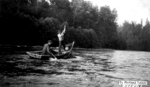 211501 Fishing from River Boat, Cascade NF, OR c1920 photo