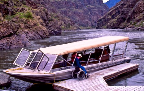 Man in Wheelchair boarding Hells Canyon Jetboat, Wallowa-Whitman National Forest