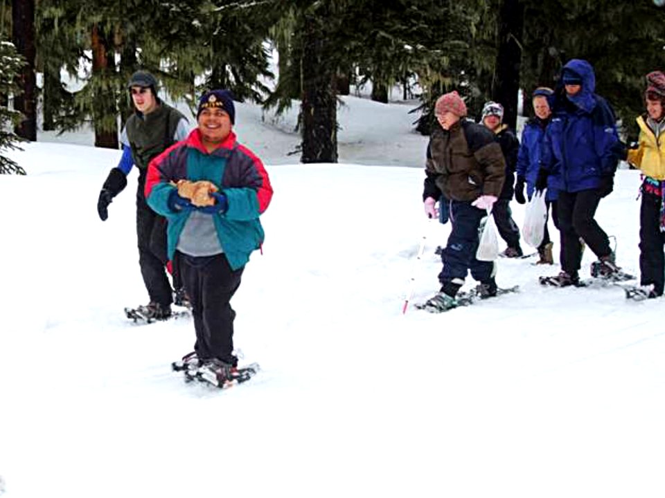 Group of Blind Snowshoers at Teacup Lake Nordic Center-Mt Hood