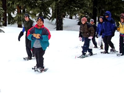 Group of Blind Snowshoers at Teacup Lake Nordic Center-Mt Hood