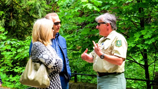 US Forest Service Field Ranger talking with Couple-Columbia River Gorge photo