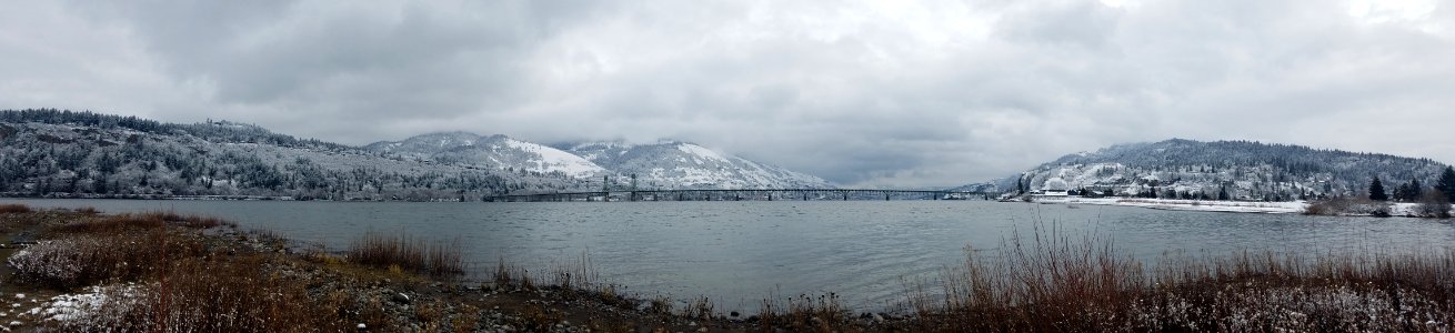 Columbia River Gorge with snow in February near Hood River, OR