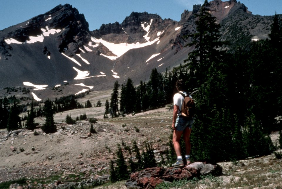 Hiker takes in view of Broken Top, Deschutes National Forest