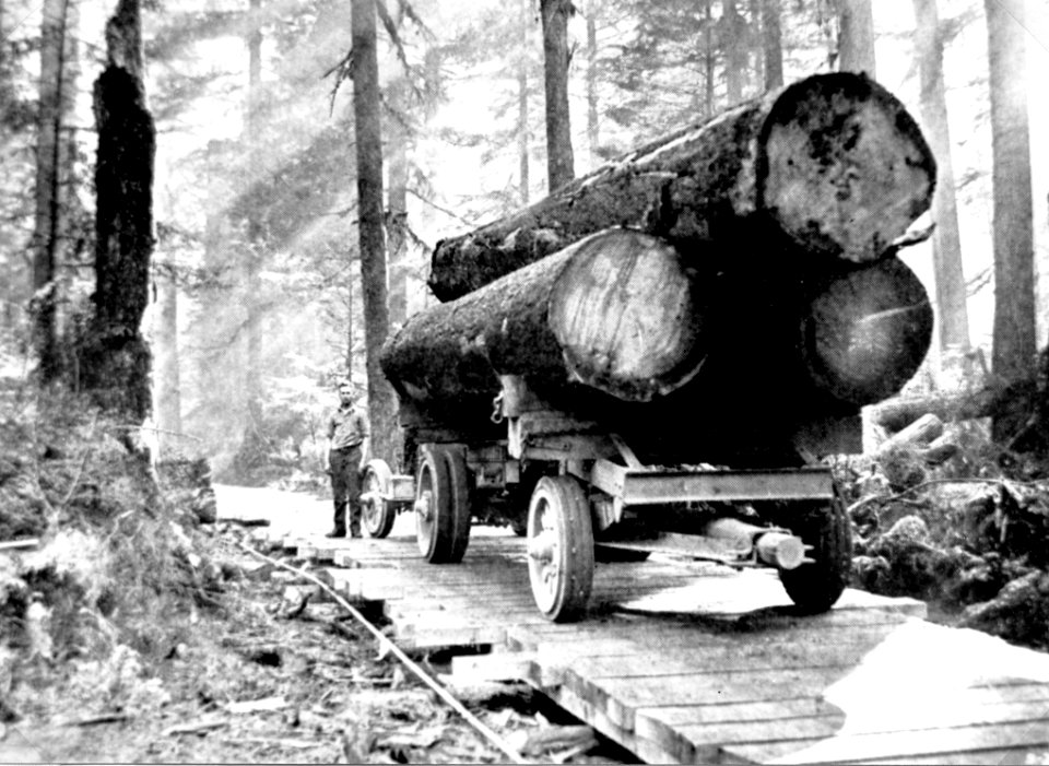 Log Truck with Logs on Plank Road