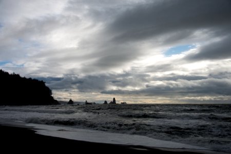 Cloudy skies over the Pacific Northwest Trail at Third Beach, Olympic National Park.