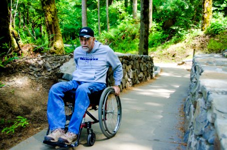 Chuck Frayer Regional Recreation Planner using Accessible Ramp at Wahkeena Falls-Columbia River Gorge photo