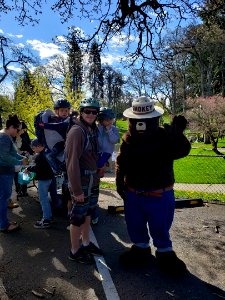 20190420 CRGNSA  Smokey Bear at the Kids Safety Fair and Easter Egg Hunt at Jackson park in Hood River.