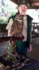Ron Kikel and Jack the Owl, Mt Hood National Forest