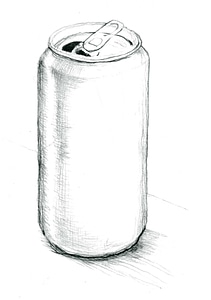 Tin can pencil drawing grayscale scan