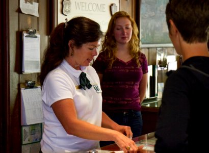 US Forest Service Ranger with Patrons at Glacier Public Service Center, Mt Baker Snoqualmie National Forest