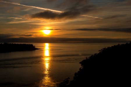 Sunset over the Puget Sound, from the Pacific Northwest Trail in Deception Pass State Park