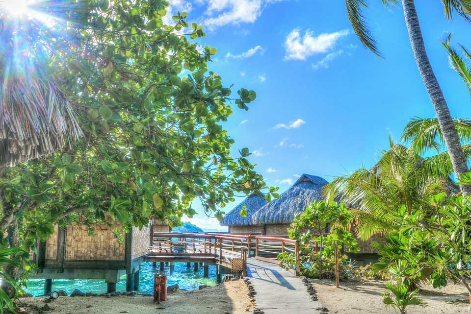 Ocean over water bungalows travel photo