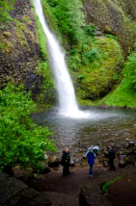 Women at Lower Horsetail Falls viewing area-Columbia River Gorge