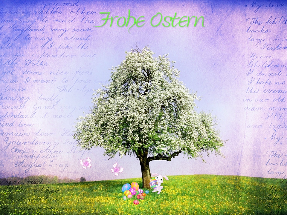 Easter greeting spring tree