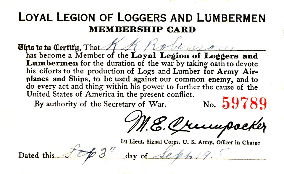LLLL Membership Card 1918