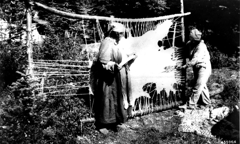 435964 Women Scraping Hide, Columbia NF, WA 1937