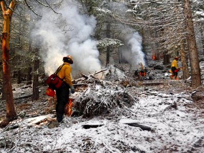 Pile burning at Rogue River-Siskiyou National Forest December 2018
