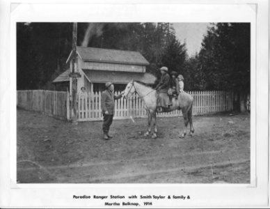 Cascade NF - Smith Taylor & Martha Belknap (on horse) at Paradise RS 1914