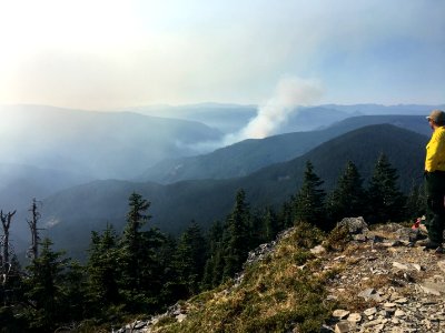 A senior firefighter assigned to Indian Creek Fire—7 miles up Eagle Creek Trail—sent the engine captain a photo of the new start from her vantage point on Chinidere Mountain.