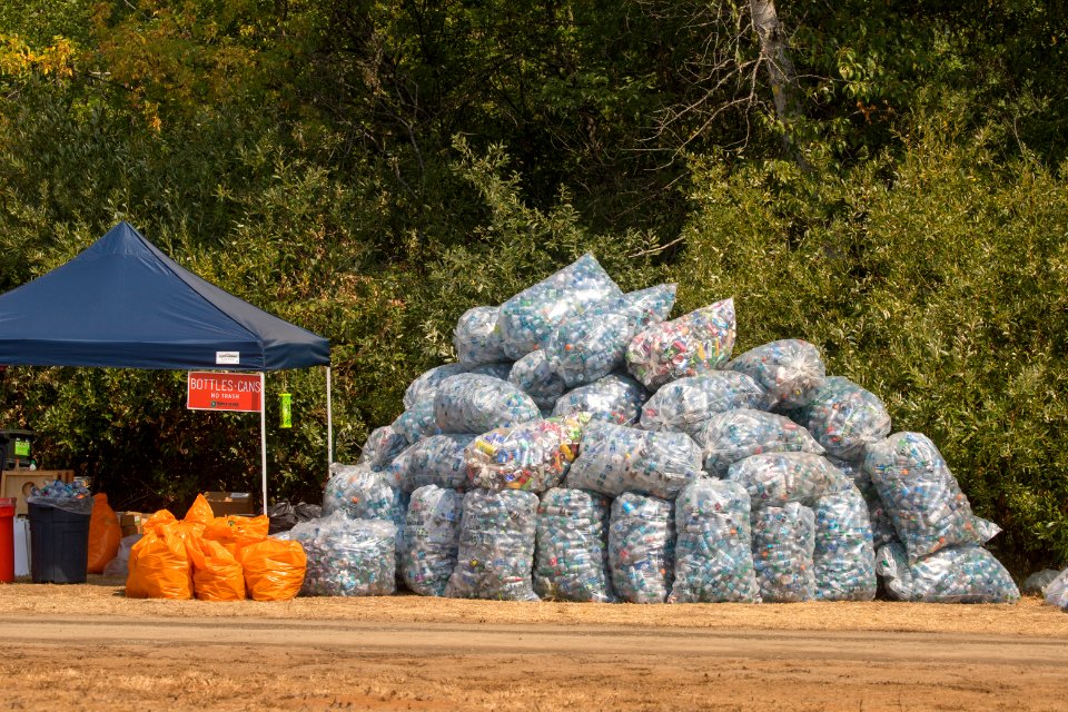 Massive stack of plastic bottles for recycling