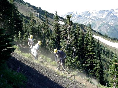 Trail Maintenance Crew and Mountain view, Olympic National Forest