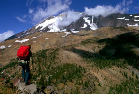 Hiker viewing Mt Adams Gifford Pinchot National Forest.jpg photo