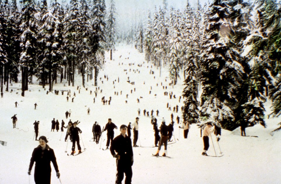 279 Winter skiers Ski Bowl on Mt Hood Nat'l Forest 1960's